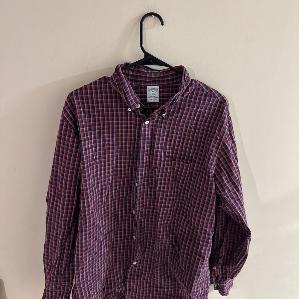 Brooks Brothers Regent Red & Blue Plaid Long Sleeve Button-Down Shirt Men's