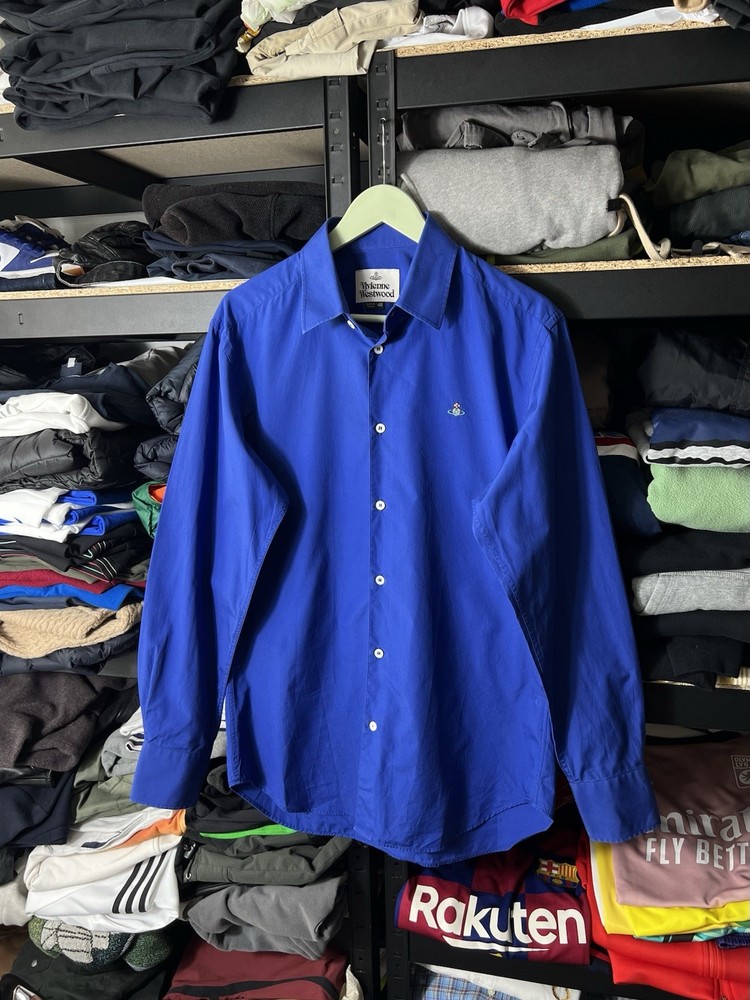 Vivienne Westwood Blue Shirt Size 48 Orb Logo Button Up Designer Luxury