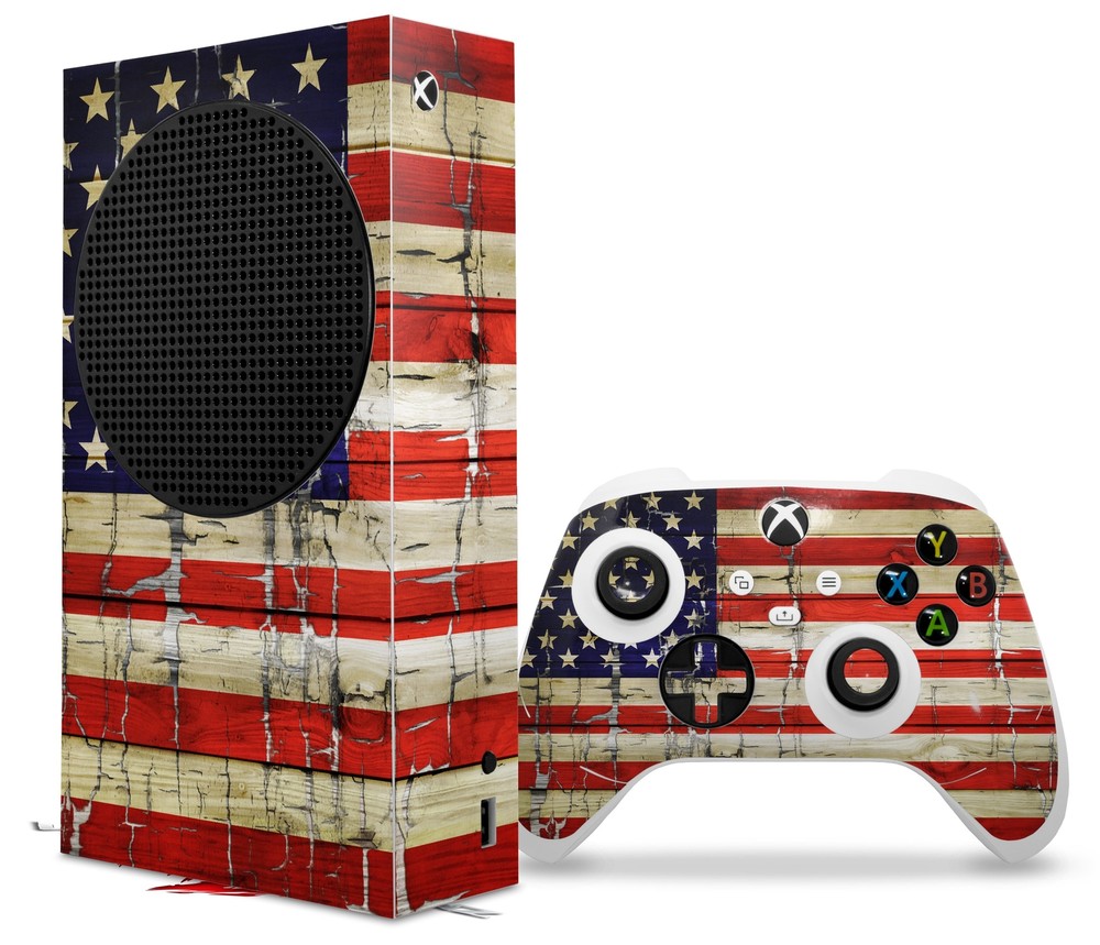 Skins XBOX Series S Console Controller Painted Faded Cracked USA American Flag