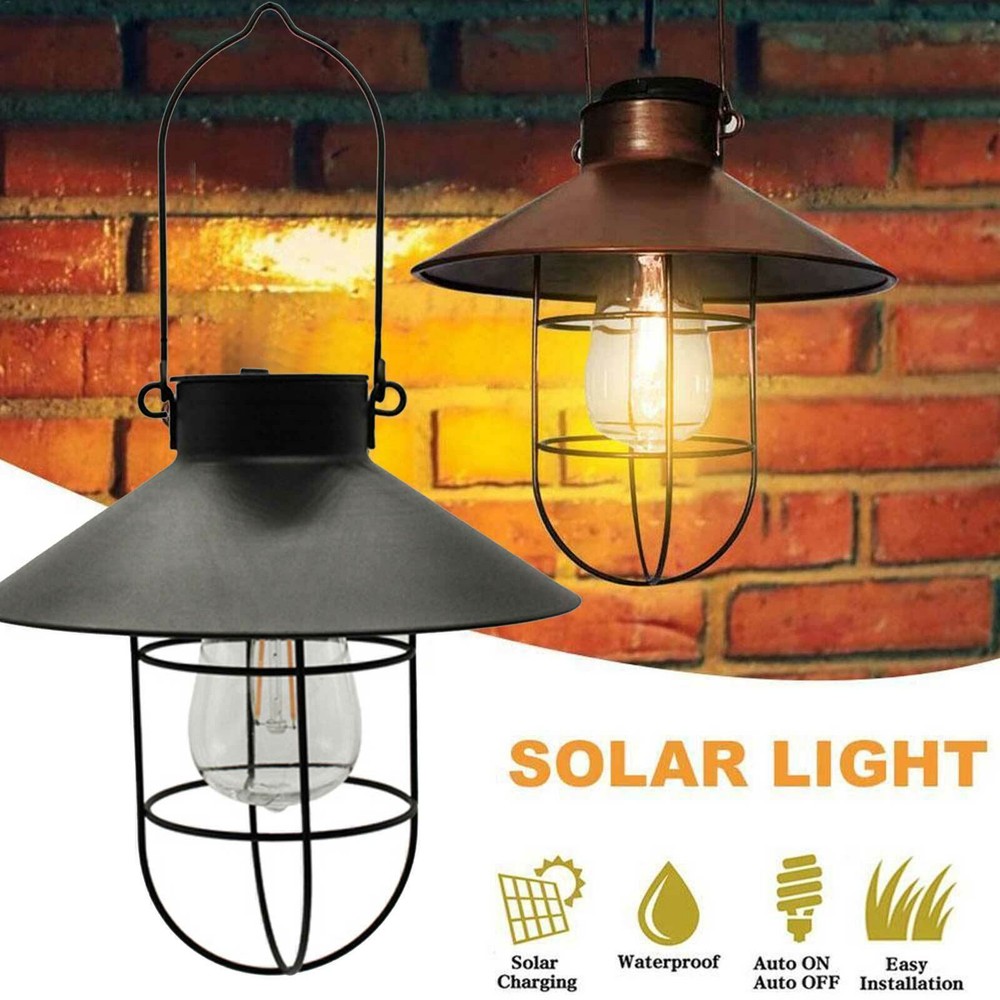 Solar Hanging Lantern Light Outdoor Garden Lawn Waterproof Lamp Decor w/Hook LED