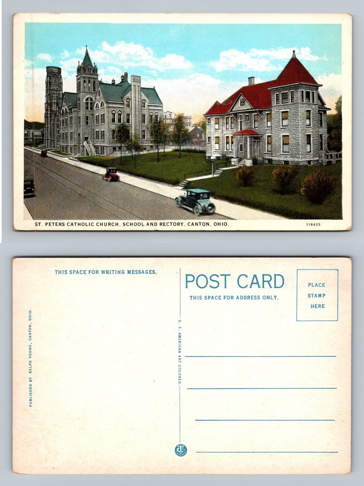 Canton, OH-Ohio, St Peters Church and Rectory Architecture View Vintage Postcard