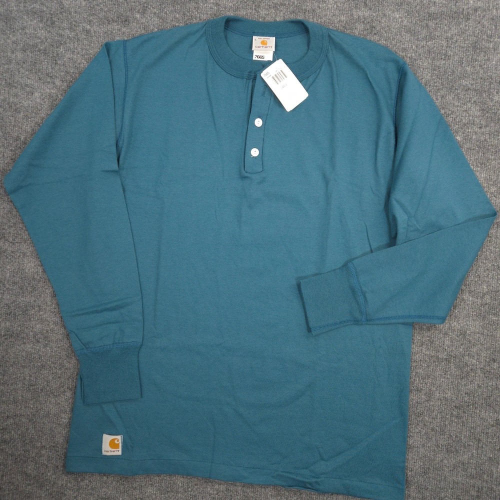 Vintage Carhartt Henley Shirt Mens Large Teal Long Sleeve Made In USA Deadstock