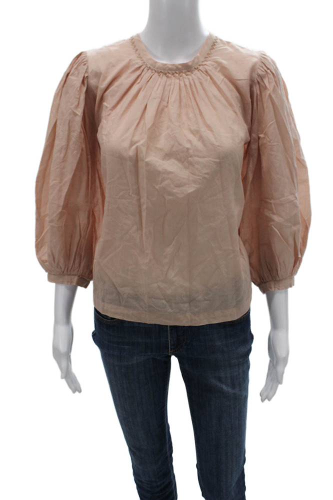 Joie Womens Basic Beige Cotton Round Neck 3/4 Sleeve Blouse Size MFree Shipping in US $100+ Orders | $6.95 Orders Below