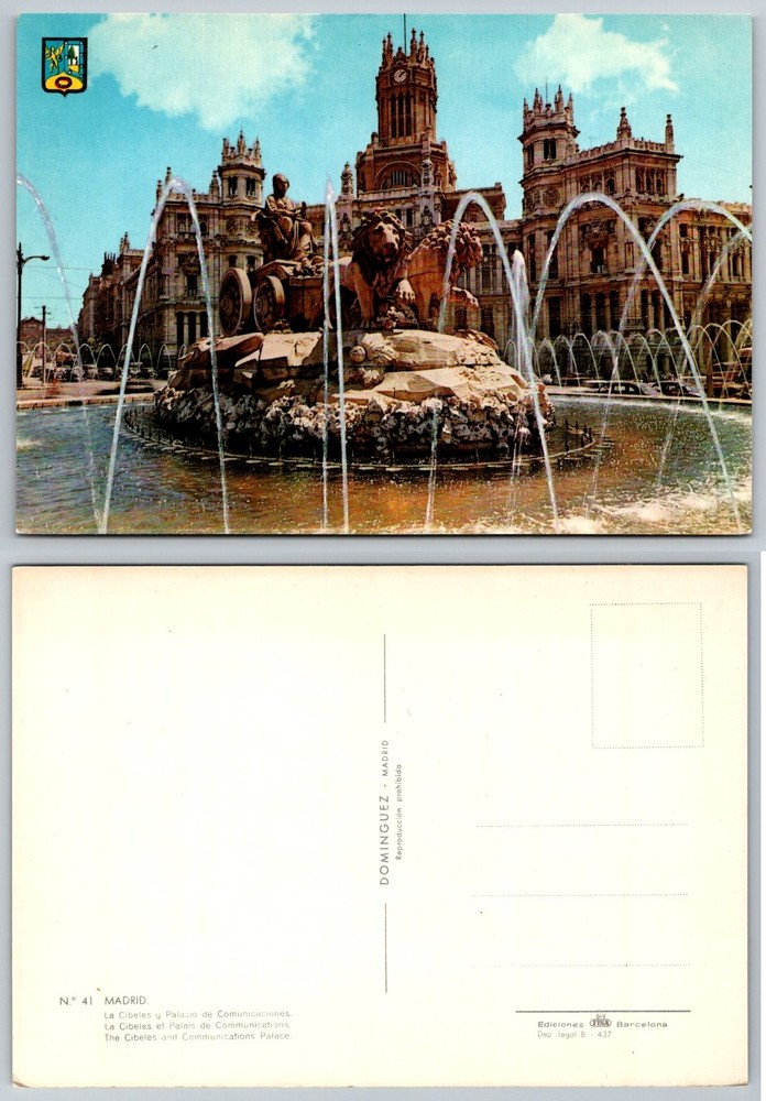 Madrid Cibeles Fountain & Palace Vintage Postcard Spain Landmark