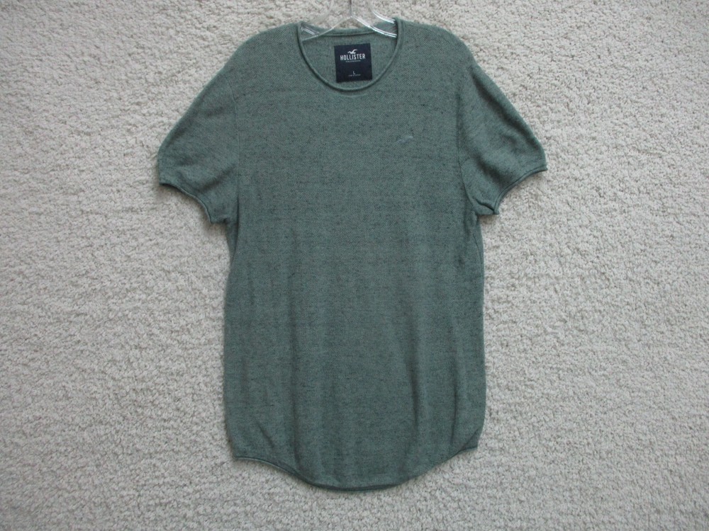Hollister Shirt Large Adult Green Casual Stretch Viscose Logo Crew Neck Womens L
