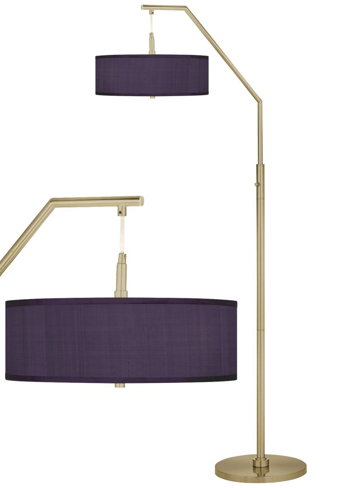 Eggplant Faux Silk Giclee Warm Gold Arc Floor Lamp