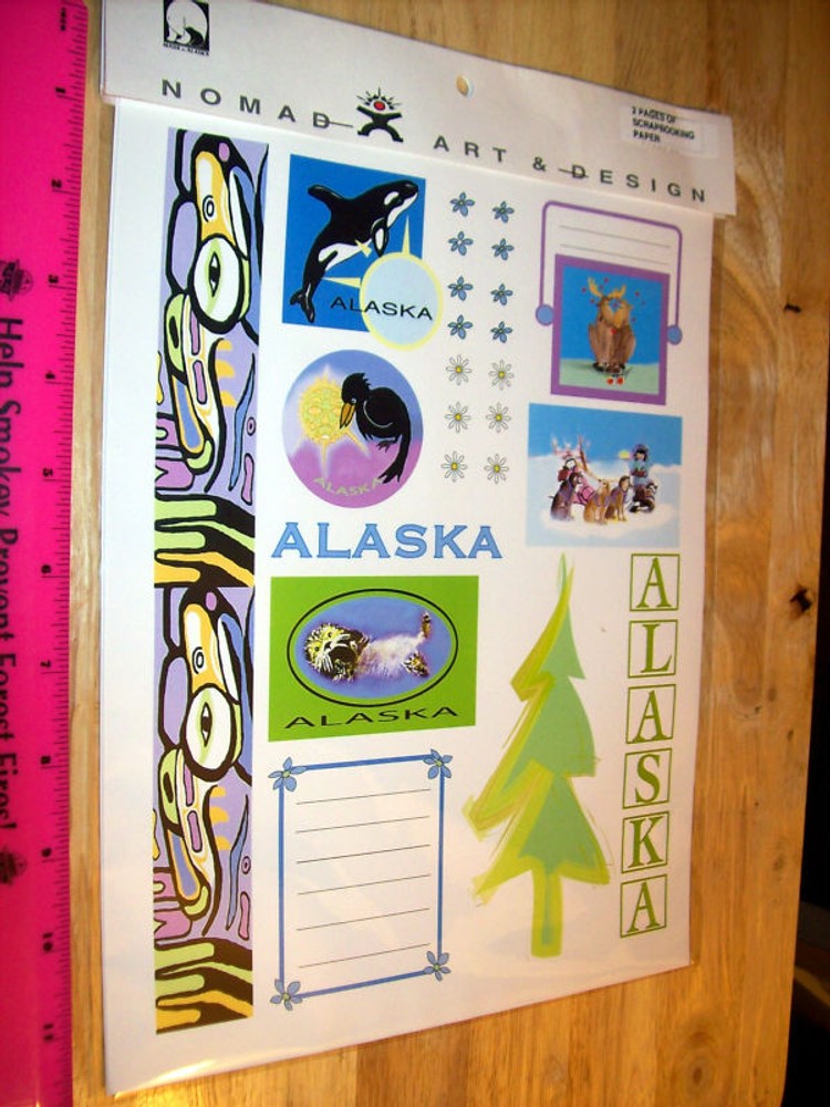 Alaska Scrapbook 2 pages with Fun Alaska Designs, watercolor style, beautiful