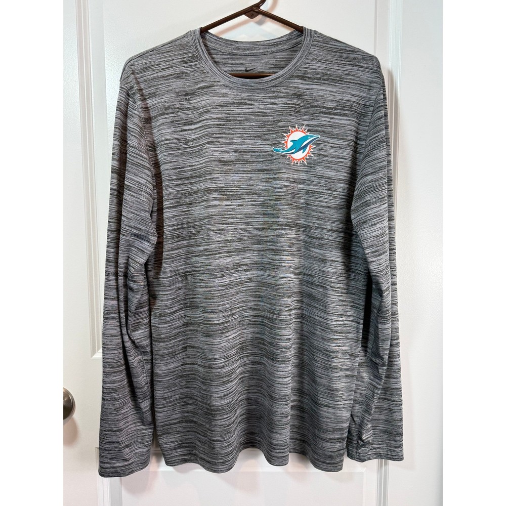 Mens Nike Miami Dolphins Dri-FIT Long Sleeve Shirt Grey Space Dye Medium NFL