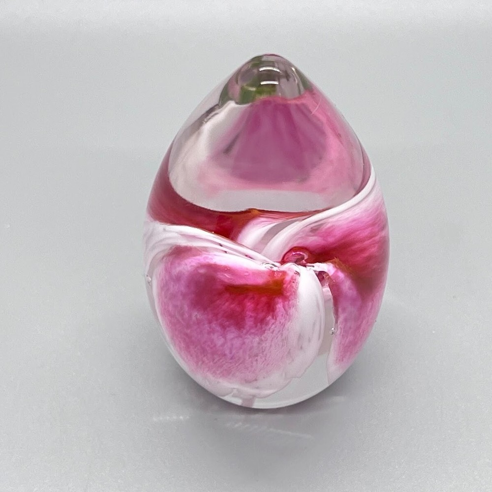 Pink Lily Paperweight Egg Shape Glass 3 Inches Tall