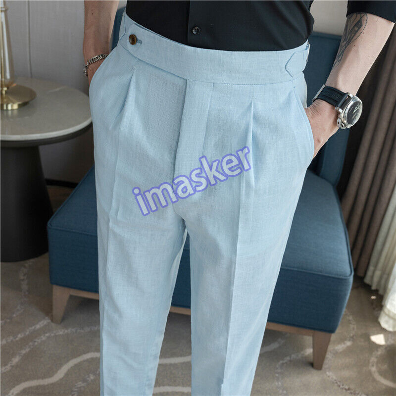 Lightweight Men's Linen Cotton Casual Trousers - Breathable Summer Pants