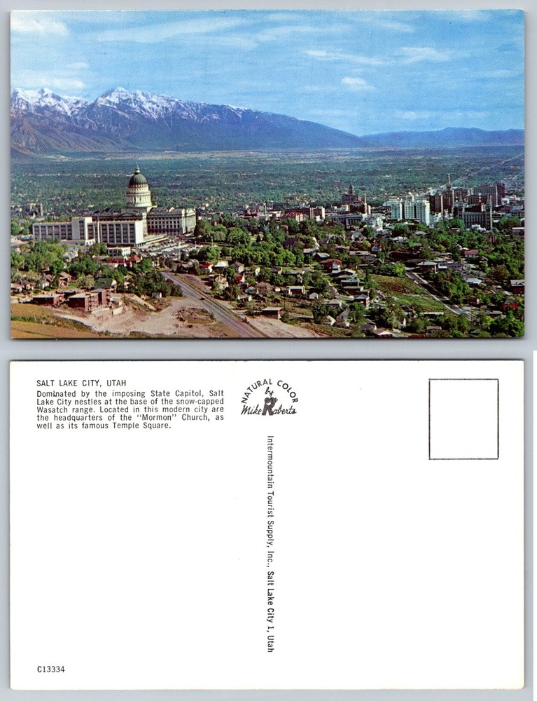 Salt Lake City Utah State Capitol Wasatch Mountains Vintage Postcard