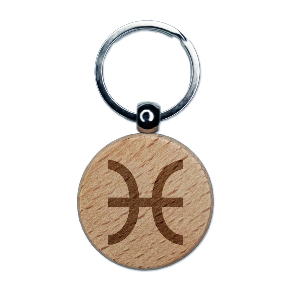 Pisces Horoscope Astrological Zodiac Sign Engraved Wood Round Keychain Tag Charm