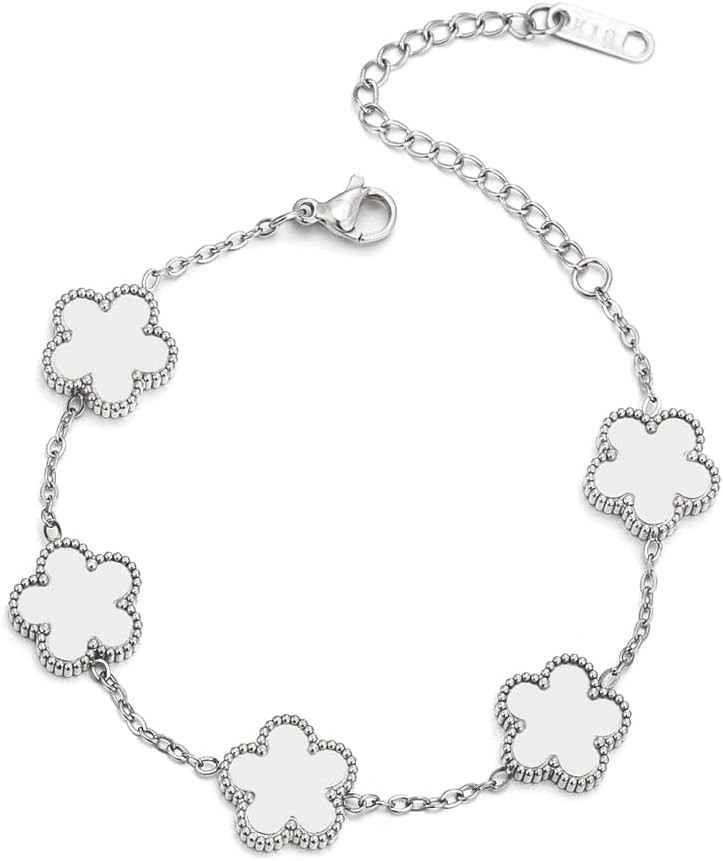 18K Gold-Plated Four Leaf Clover Bracelet for Women,Adjustable lucky Bracelet Se