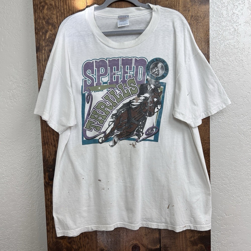 Vintage  Barrel Racing T-Shirt XL Cowboy Western Rodeo Horse Thrashed Destressed