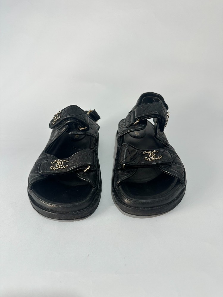 Chanel Grained Quilted Calfskin Dad Sandals Black Size 39 EU/ 9 US / 6 UK