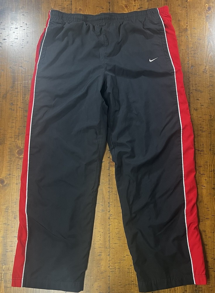 Vintage Nike Track Pants Mens L Black/Red Colorblock Nylon Windbreaker Y2K READ