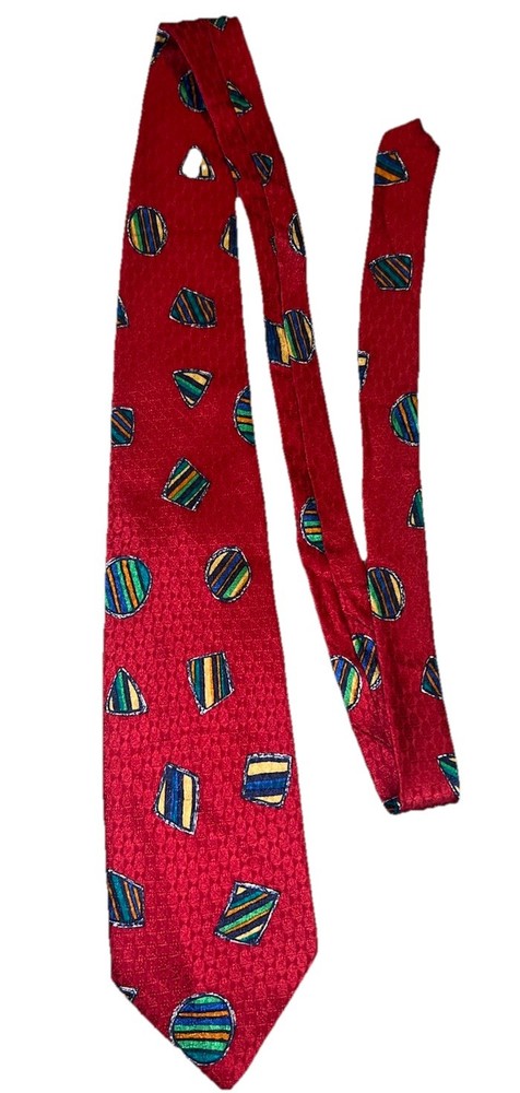 Mens Neck Tie 100% Silk Today’s Man Made In Italy NWT Red Fun Retro Design
