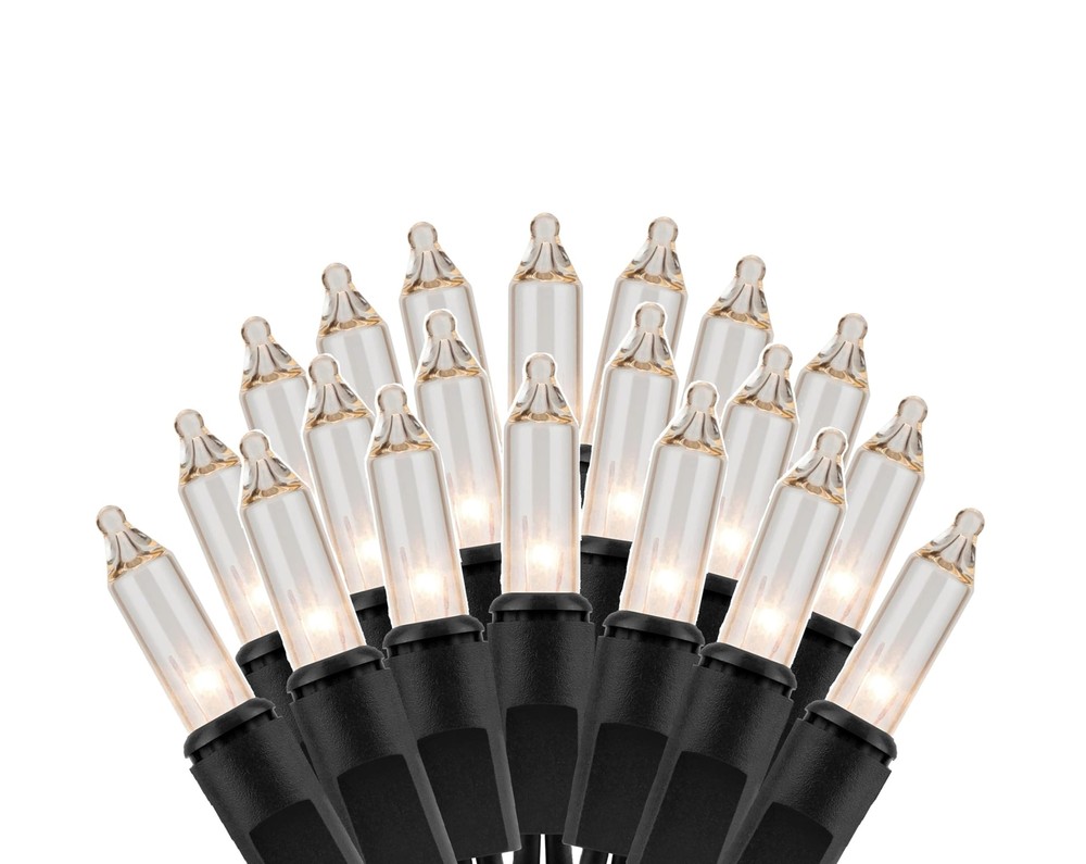 100 Count Clear White Lights with Black Wire (24 Ft) - Indoor/Outdoor Use - U...