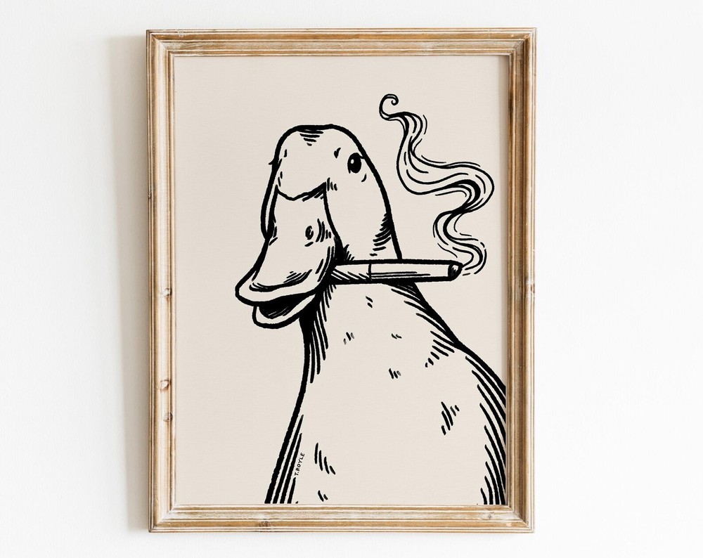 Duck Smoking Print Duck Art Retro Print Vintage Art Funky Wall Art Modern Art