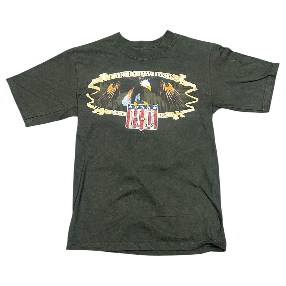 Vintage 2004 Harley-Davidson HD Eagle T-Shirt Richmond IN Black Men's Small