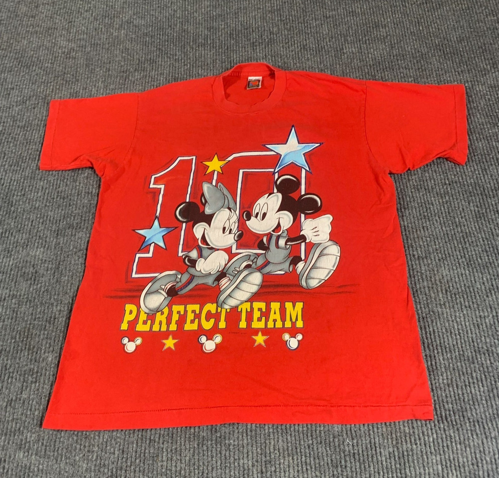 VTG Disney T Shirt Mens L Red Mickey Minnie Mouse Perfect Team Single Stitch 90s
