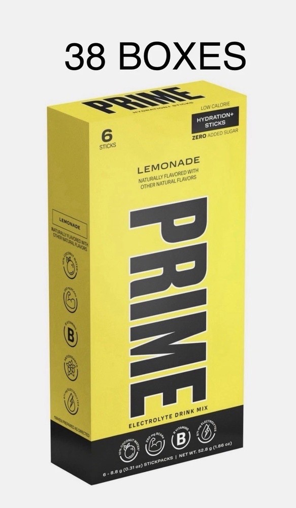 Prime Hydration Lemonade Electrolyte Drink Mix 6 stick (38 Boxes) 228 Sticks