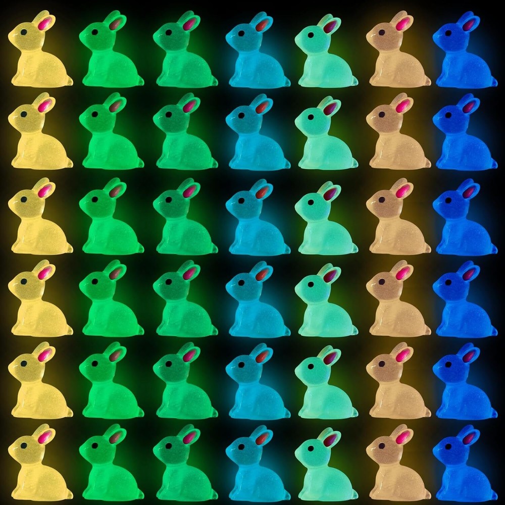 70pcs Glow-in-the-Dark Mini Resin Bunny Figures for Easter Decor & Party Favors