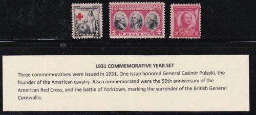 U S 1931 Commemorative Year Set (3 stamps) Mint Never Hinged