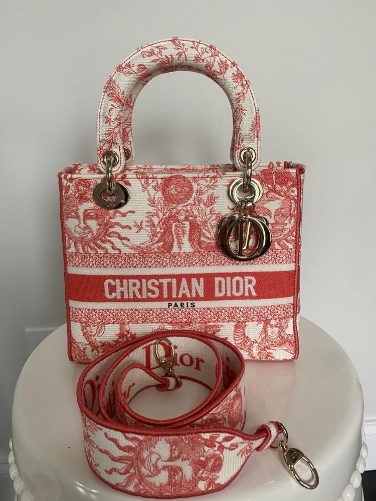 Christian Dior Auth Red Medium D-Lite Shoulder Bag