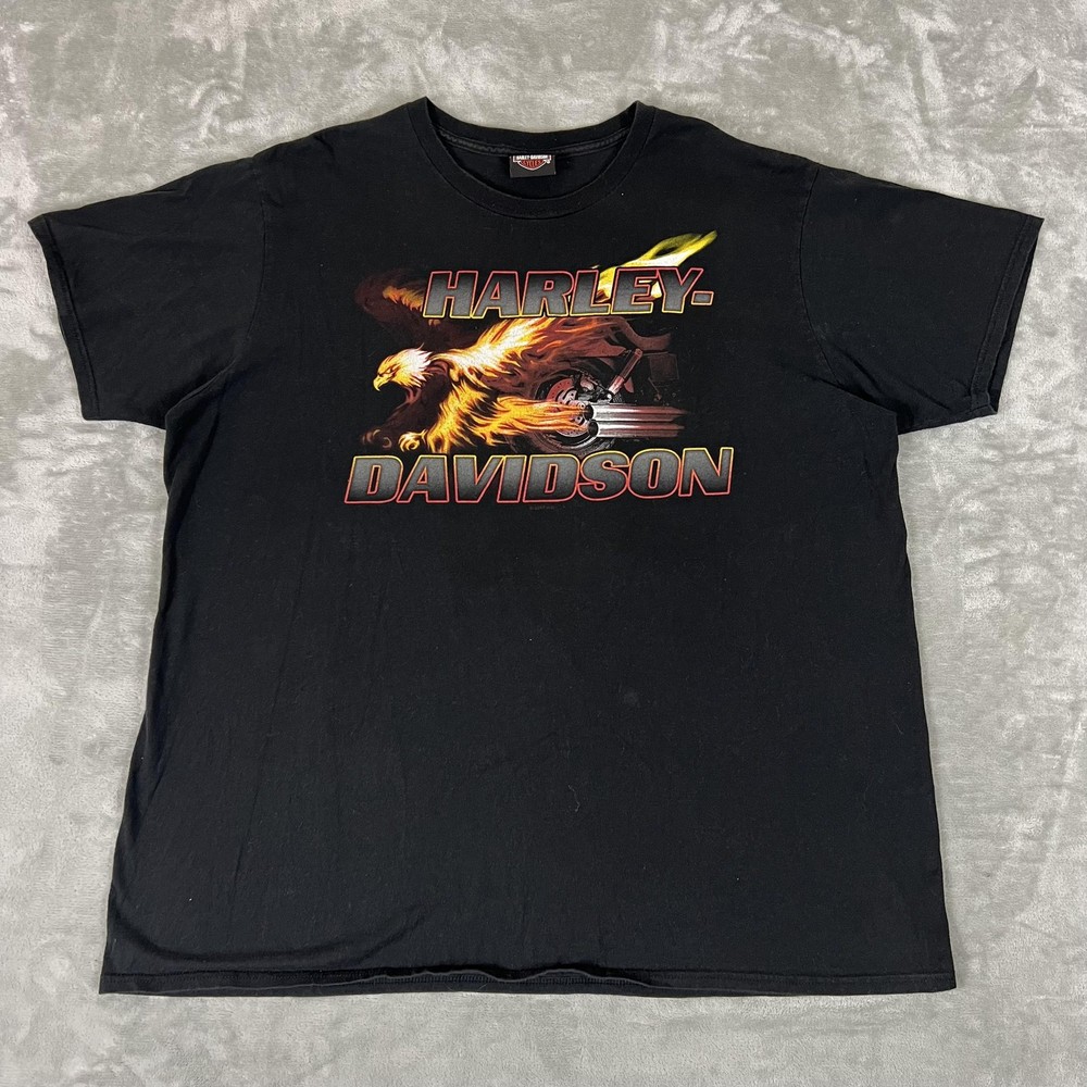 Vintage Harley Davidson Shirt Mens 2XL Black Flaming Eagle Savannah Biker 2000s