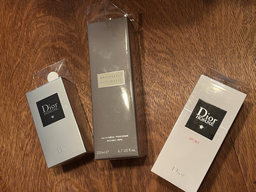 EMPTY~DOIR HOMME & SPORT & BRUNELLO CUCINELLI~BOTTLES AND BOXES (lot of 3) EMPTY