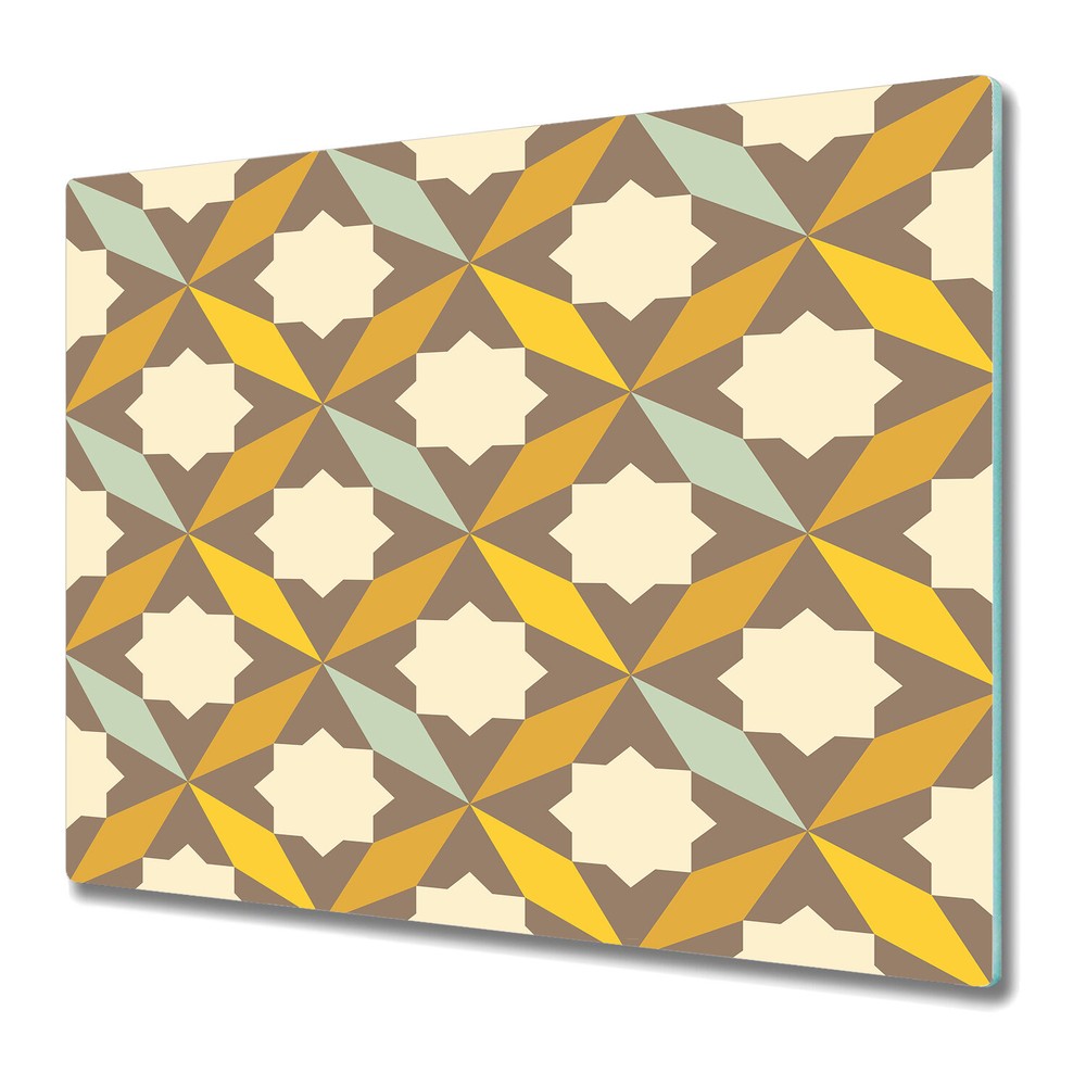 Glass Kitchen Chopping Board Abstract retro geometric yellow and brown 60x52