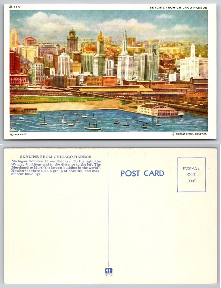Skyline From Chicago Harbor Illinois Postcard