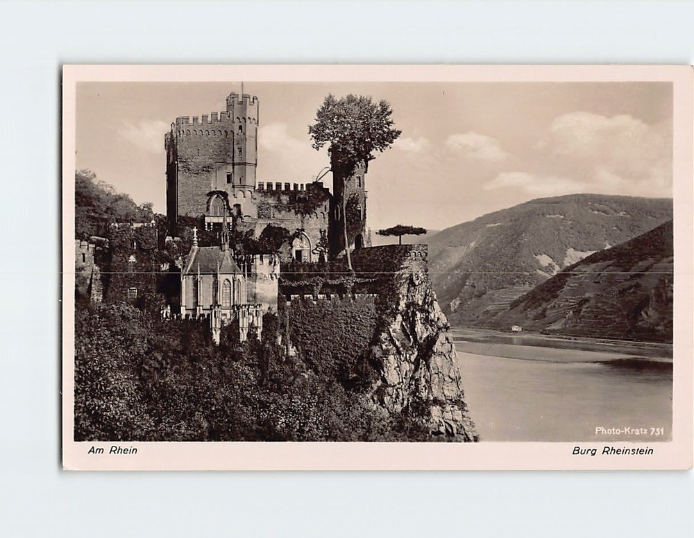 Postcard Burg Rheinstein Castle Rhine River Germany