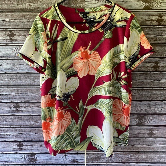 Ann Taylor Women's Short-Sleeved Blouse Size L Tropical Multicolor