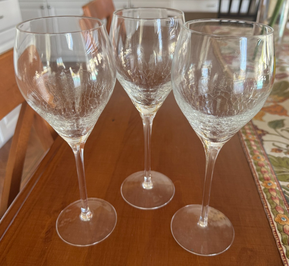 Pier 1 REFLECTIONS Crackled Crystal -- Set of 3 Water Goblet Glasses 9 3/4