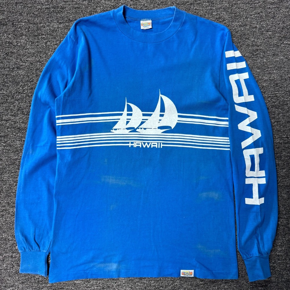 True Vintage 80s Crazy Shirts Hawaii Sailboat Surf T-Shirt Sz M Single Stitch