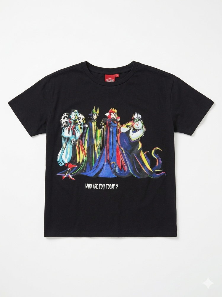 Disney Villains Graphic T-Shirt Women’s Black Tee Cruella Maleficent Ursula S
