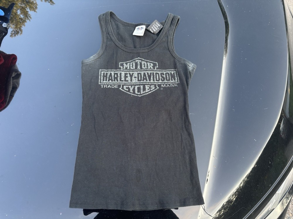 Harley Davidson Tank Top Womens Large Black Biker Motorcycle Wife Beater Vintage