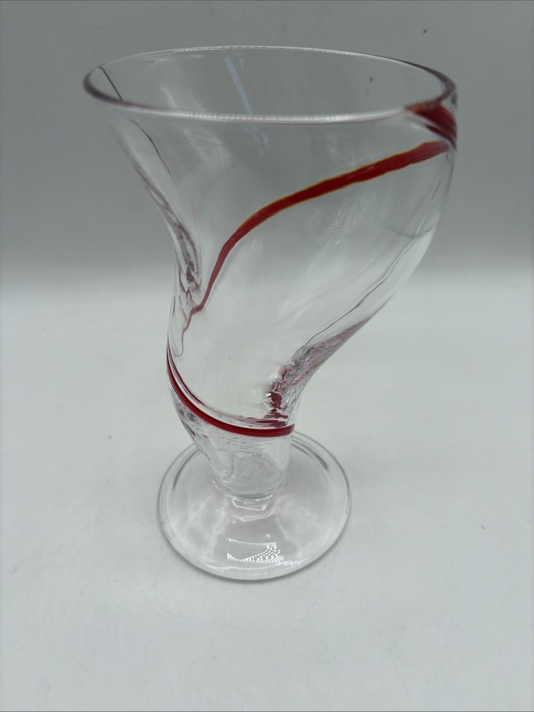 Pier 1 Red Swirline Tornado Footed Glass Tumbler Heavy Swirl Cup Replacement