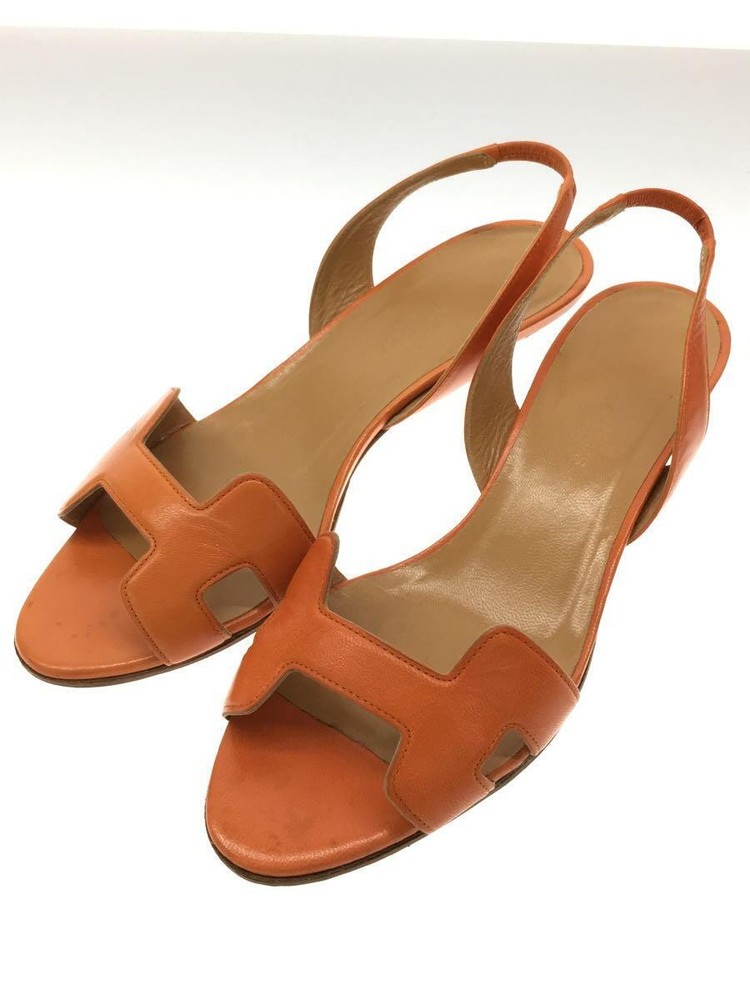 Authentic HERMES Slingback Sandal EU 35.5 Orange Leather F/S Used
