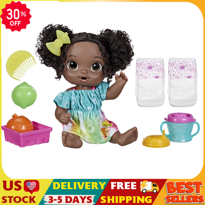 NEW COLLECTION Baby Alive Fruity Sips Lime Doll - Juicer Toy, Black Hair, Drinks