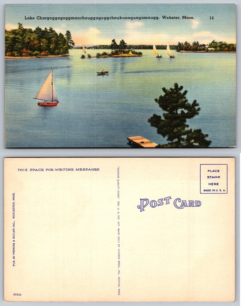 Lake Chargoggagoggmanchauggagoggchaubunagungamaugg Webster MA Postcard
