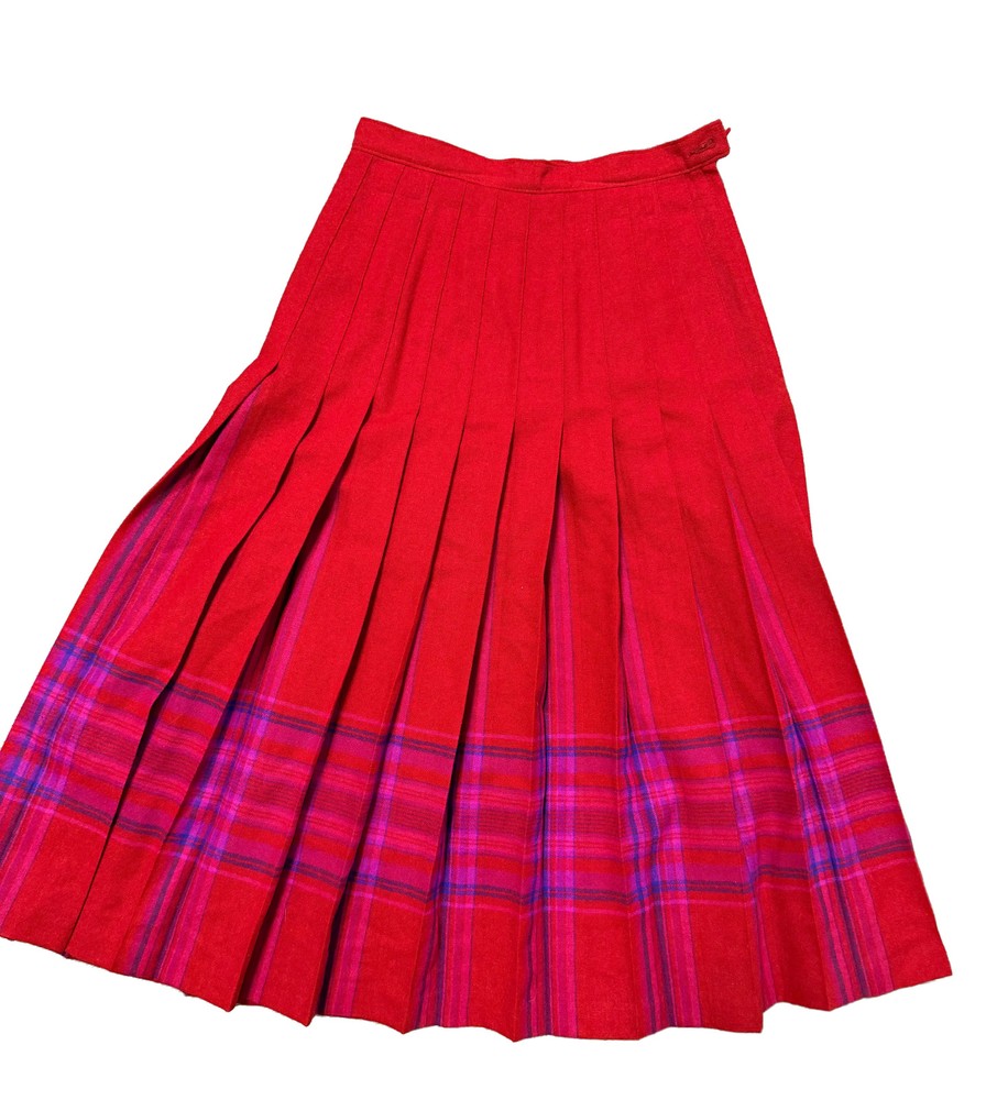 Pendleton Womens Petite Pleated Skirt Size 4 Red Plaid 100% Virgin Wool