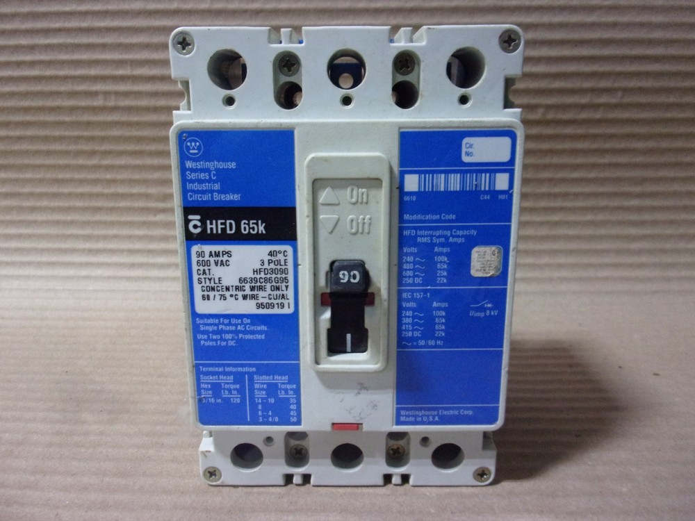 Eaton Cutler FD HFD HFD3090 3 Pole 90 Amp Circuit Breaker HFD3090L HFD3090BP10