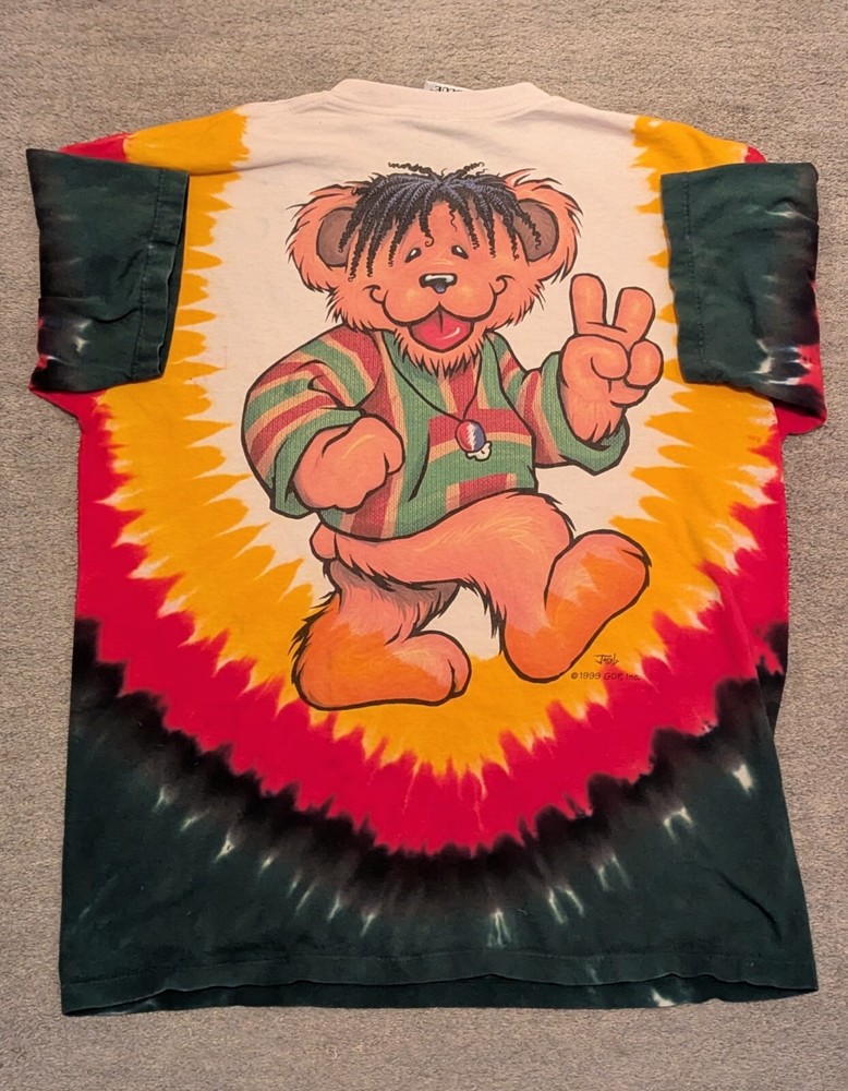 VTG 1999 Grateful Dead Rasta Bear Tie Dye T-Shirt Size Large Rare Liquid Blue