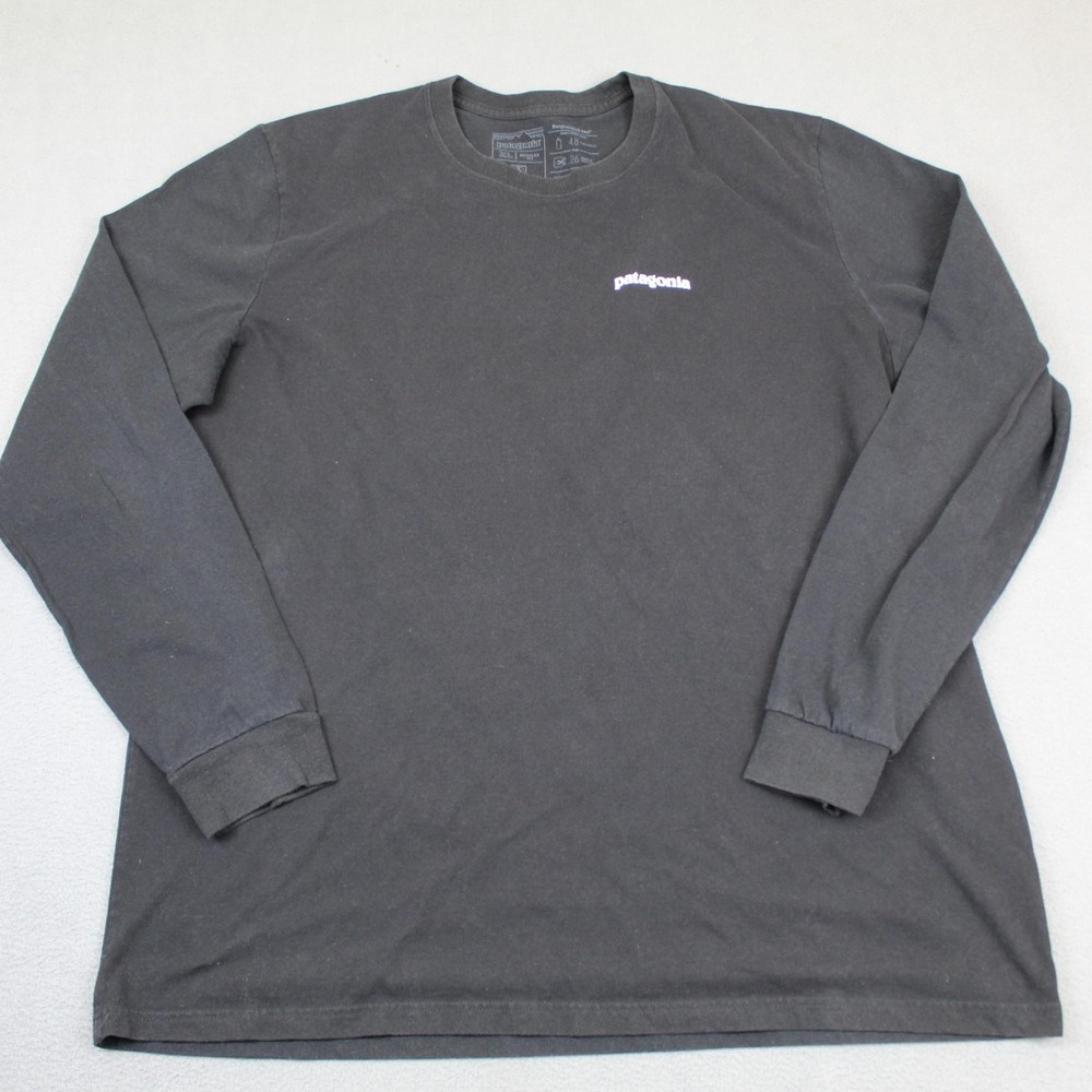 Patagonia Shirt Mens XL Black Long Sleeve P-6 Logo Responsibili-Tee Graphic Tee