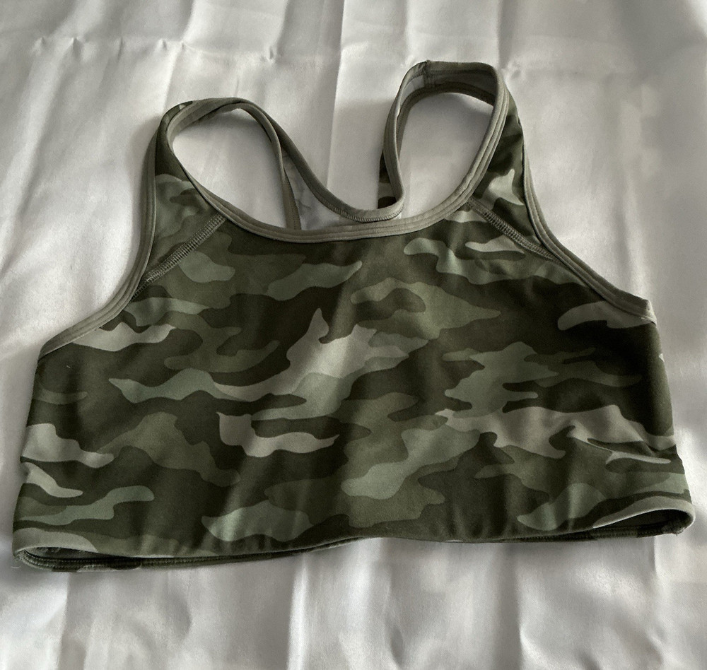 2 PINK Ultimate Green Camo Racerback Pullover Sports Bra L D Wireless Large
