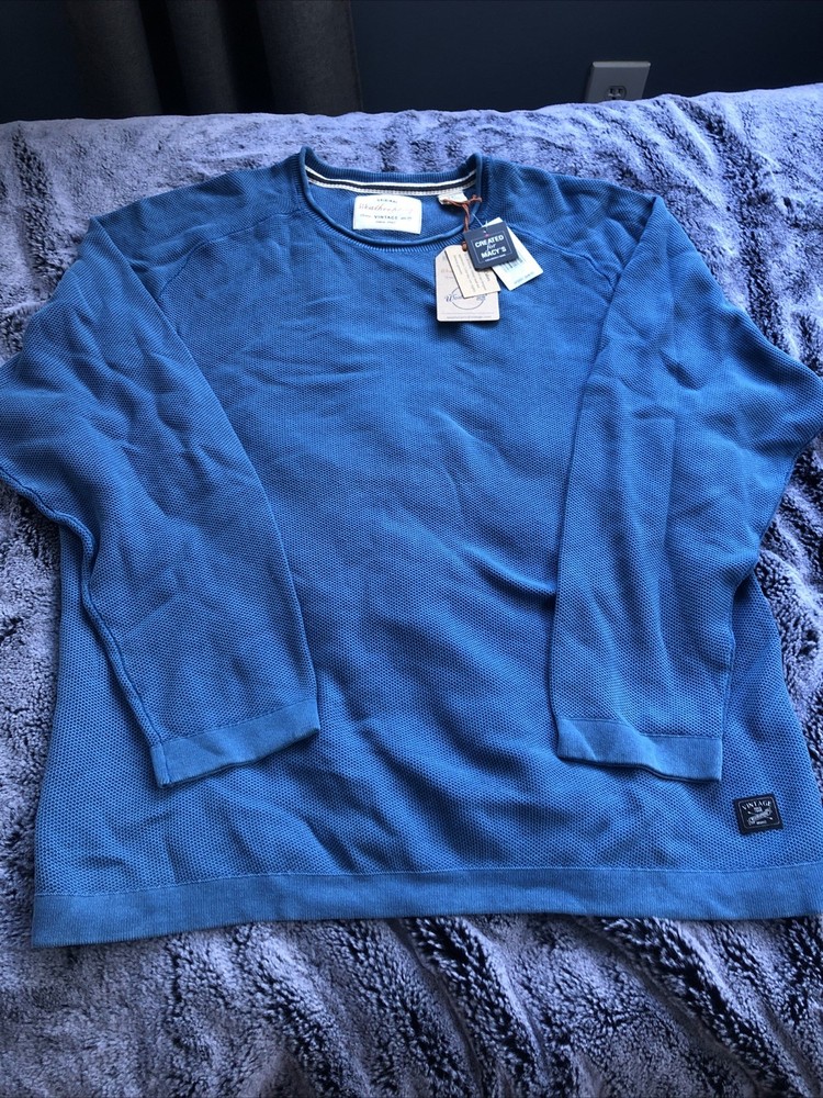 Men’s Weatherproof Blue Crew Neck Cotton Knit Pullover Sweater XXL. NWT.