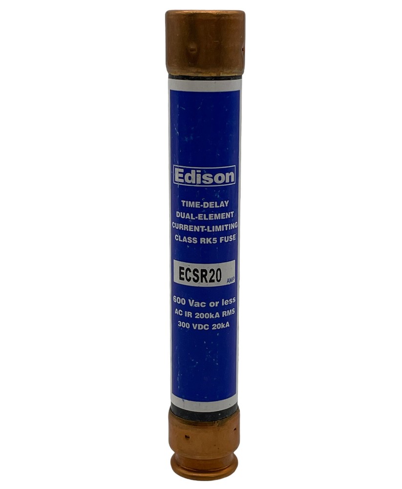 Edison ECSR20 20amp 600V Class RK5 Time Delay Fuse Y46 AC IR 200kA RMS 300 VDC